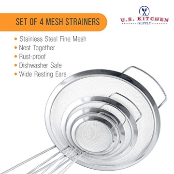 U.S. Kitchen Supply Premium Fine Mesh Strainers Set of 4