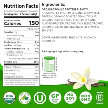 Orgain Organic Simple Vegan Protein Powder Vanilla 20g Protein