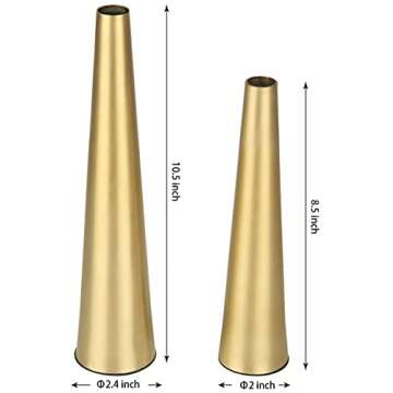 Vixdonos 10.5/8.5 inch Gold Metal Vase Small Flower Vase Set of 2 Taper Vase for Wedding Table Cente...