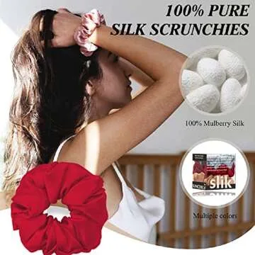 Suncdelv Silk,100% Silk Scrunchies for Hair,22 Momme Hair Ties for Anti-Crease & Breakage,Natural Women Hair Accessories，Fashion Hairbands 3PCS(Blue,Red,Pink）