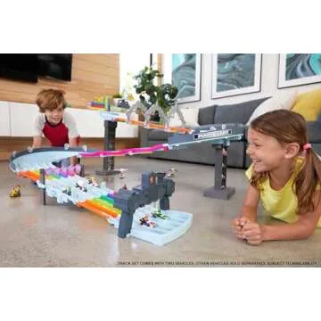 Hot Wheels Mario Kart Rainbow Road Raceway 8-Foot Track Set with Lights & Sounds & 2 1:64 Scale Vehi...