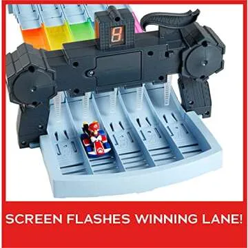 Hot Wheels Mario Kart Rainbow Road Raceway 8-Foot Track Set with Lights & Sounds & 2 1:64 Scale Vehicles, Race with 5-Track Colorful Course with 2 Configurations
