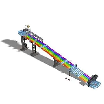 Hot Wheels Mario Kart Rainbow Road Raceway 8-Foot Track Set with Lights & Sounds & 2 1:64 Scale Vehicles, Race with 5-Track Colorful Course with 2 Configurations