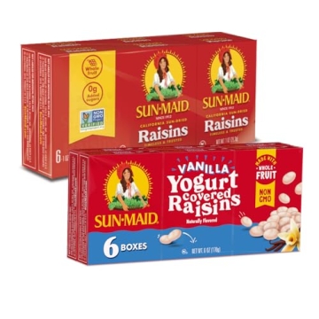 Sun-Maid Bundle Vanilla Yogurt Coated Raisins - (6 Pack) 1 oz Snack-Size Box + California Sun-Dried ...