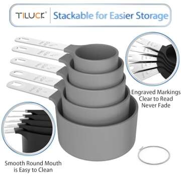 TILUCK Measuring Cups & Spoons Set, Stackable Cups and Spoons, Nesting Measure Cups with Stainless Steel Handle, Kitchen Gadgets for Cooking & Baking (Gray)