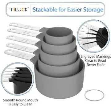 TILUCK Measuring Cups & Spoons Set, Stackable Cups and Spoons, Nesting Measure Cups with Stainless Steel Handle, Kitchen Gadgets for Cooking & Baking (Gray)