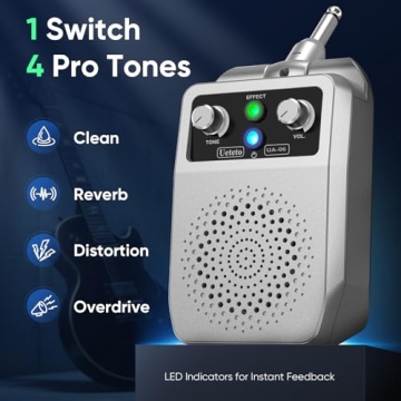 Ueteto Mini Electric Guitar Amp - Bluetooth 5.1 Portable Guitar Amplifier with 4 Sound Effects (Clea...
