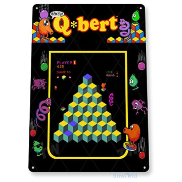 Nostalgic Tinworld TIN Sign – Q-bert Arcade Game Room Art