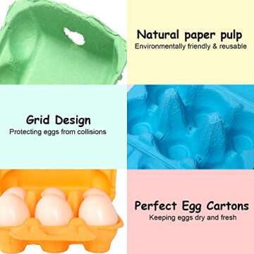 20 Pack Half Dozen Colored Egg Cartons, Colorful Reusable Natural Pulp Paper Egg Cartons 6 Count for Chicken Eggs, Bulk Blank Cardboard Easter Toy Color Storage Tray for Family Gifts Easter Crafts