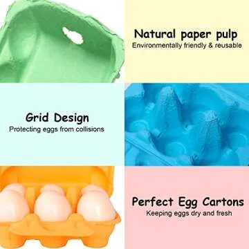 20 Pack Half Dozen Colored Egg Cartons, Colorful Reusable Natural Pulp Paper Egg Cartons 6 Count for Chicken Eggs, Bulk Blank Cardboard Easter Toy Color Storage Tray for Family Gifts Easter Crafts