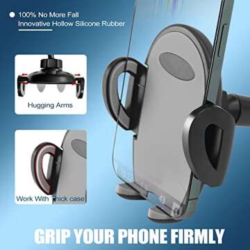 JOYEUX Phone Mount for Car Phone Holder with Strong Suction Cup, Stabilize Dashboard Windshield Truck Cell Phone Holder Compatible All Thick Case & Large Phone