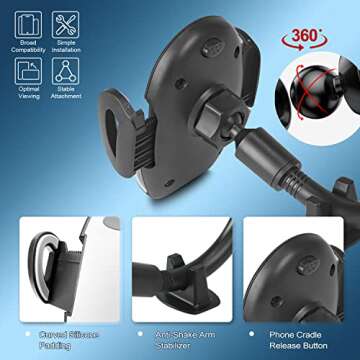 JOYEUX Phone Mount for Car Phone Holder with Strong Suction Cup, Stabilize Dashboard Windshield Truck Cell Phone Holder Compatible All Thick Case & Large Phone