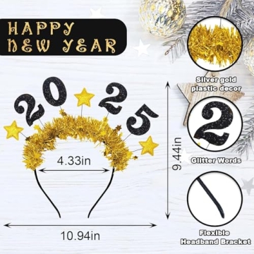 KIPETTO 2025 Headband Happy New Year Headband Tiara 3Pcs Glitter Sparkles New Year Eve Hair Accessories New Years Party Favors Supplies