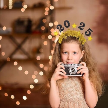 KIPETTO 2025 Headband Happy New Year Headband Tiara 3Pcs Glitter Sparkles New Year Eve Hair Accessories New Years Party Favors Supplies