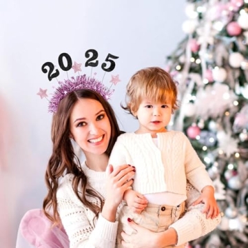 KIPETTO 2025 Headband Happy New Year Headband Tiara 3Pcs Glitter Sparkles New Year Eve Hair Accessories New Years Party Favors Supplies