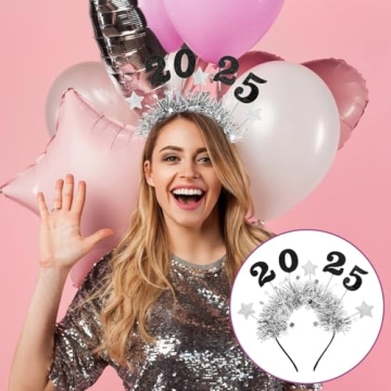 KIPETTO 2025 Headband Happy New Year Headband Tiara 3Pcs Glitter Sparkles New Year Eve Hair Accessories New Years Party Favors Supplies