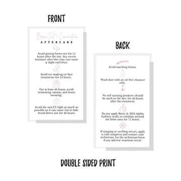 Brow Tint and Lamination Aftercare Instruction Cards | 50 Pack | Pink Minimalist Simple for Kit Henna Client Cards Eyebrow Kit Handout with Intake Forms Business Card 2x3.5” Each