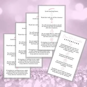 Brow Tint and Lamination Aftercare Instruction Cards | 50 Pack | Pink Minimalist Simple for Kit Henna Client Cards Eyebrow Kit Handout with Intake Forms Business Card 2x3.5” Each