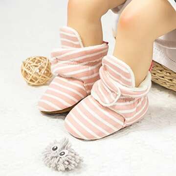 KIDSUN Infant Baby Boy Girl Fleece Bootie Newborn Stay On Slipper Winter Warm Gripper Non-Slip Crib Shoes