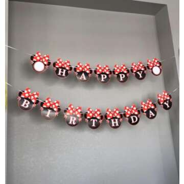 Red Minnie Birthday Banner for Kids Celebrations