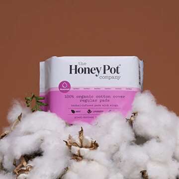 The Honey Pot Company Clean Cotton Regular Absorbency Pads, Herbal-Infused Pads with Wings, Plant-Derived Feminine & Menstrual Care. (Product) RED – 20 ct.