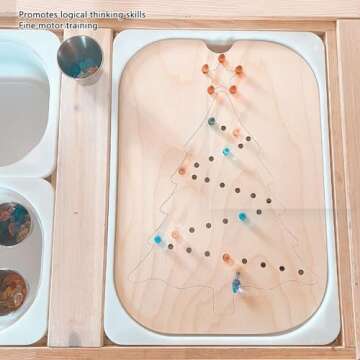 Christmas Tree Pattern Wooden Peg Puzzle Game Board, Early Education Fine Motor Training Sensory Boa...