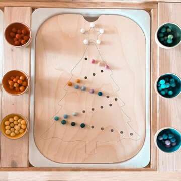 Christmas Tree Pattern Wooden Peg Puzzle Game Board, Early Education Fine Motor Training Sensory Board Game for Stress Anxiety Relief