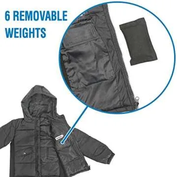 ZooVaa Weighted Jacket for Kids - Children's Weighted Compression Puffer Jacket w/Hoodie and Removable Weights (Medium)