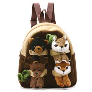Unipak - 11" Forest Animal Backpack with Black Bear, Chipmunk, Moose and Fox