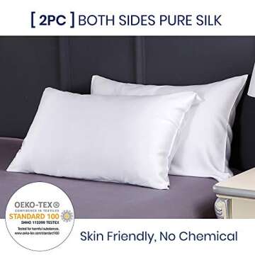 LILYSILK 2pc Silk Pillowcase Set Standard Luxury Both Sides Real 19 Momme Mulberry Charmeuse White S...