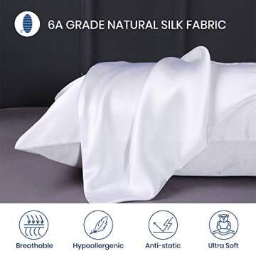 LILYSILK 2pc Silk Pillowcase Set Standard Luxury Both Sides Real 19 Momme Mulberry Charmeuse White Standard