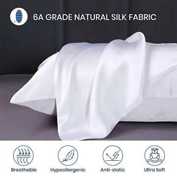 LILYSILK 2pc Silk Pillowcase Set Standard Luxury Both Sides Real 19 Momme Mulberry Charmeuse White Standard