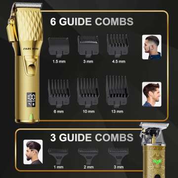 FADEKING® Professional Hair Clippers for Men - Cordless Hair Clippers, LCD Display Barber Clippers for Hair Cutting & Mens Grooming with Travel Case (Gold+Bronze)