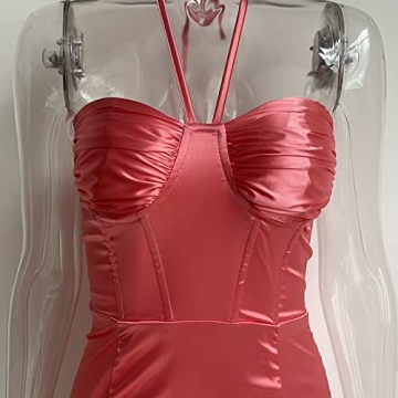 XLLAIS Pink Satin Bodycon Mini Dress for Women