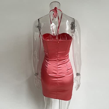 XLLAIS Pink Satin Bodycon Mini Dress for Women