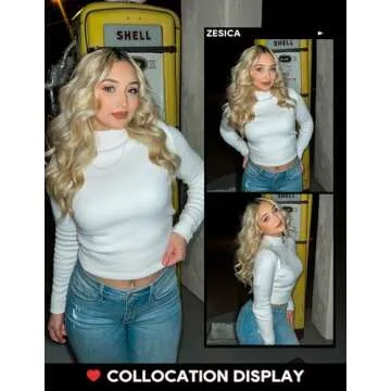 ZESICA Women's Fleece Sherpa Lined Sweater Winter Thermal Shirts Long Sleeve Mock Neck Slim Fitted Pullover Tops,White,Small