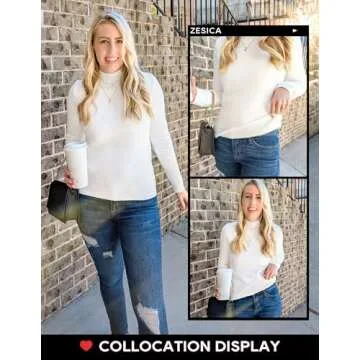 ZESICA Women's Fleece Sherpa Lined Sweater Winter Thermal Shirts Long Sleeve Mock Neck Slim Fitted Pullover Tops,White,Small