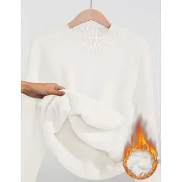 ZESICA Women's Fleece Sherpa Lined Sweater Winter Thermal Shirts Long Sleeve Mock Neck Slim Fitted Pullover Tops,White,Small
