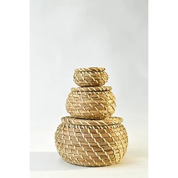 Set of 3 Handmade Seagrass Woven Baskets for Stylish Storage