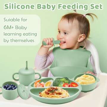Bufims Silicone Baby Feeding Set, Baby Led Weaning Supplies, Eating Essentials Utensils with Suction...