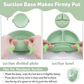 Bufims Silicone Baby Feeding Set, Baby Led Weaning Supplies, Eating Essentials Utensils with Suction Plate and Bowl, Pocket Bib, Sippy Cup with Lid, Forks Spoons Snack Container, for 6+ Months, Green