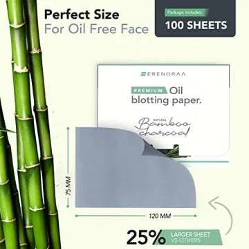 Premium Natural Bamboo Charcoal Oil Blotting Sheets for Face - 1x100 Sheets with Extra Large 5x3" Thick Blotting Paper for Oily Skin - Dispensable Portable Pack - Reduce Skin Acne - Makeup Friendly