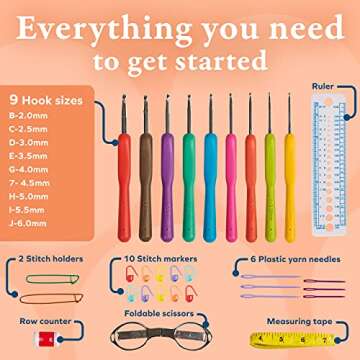 BeCraftee Crochet Hooks Kit - 31 Piece Set with 9 Ergonomic Hook Sizes, 6 Yarn Needles, Additional Knitting & Crochet Supplies and Carrying Case﻿