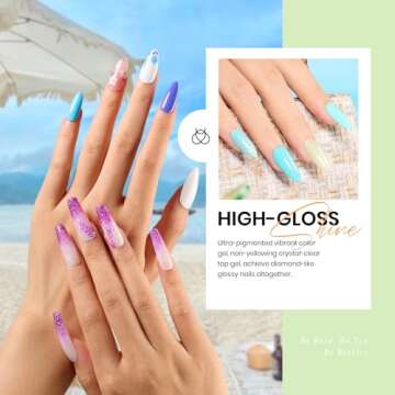 Beetles Summer Gel Nail Polish, 20 Colors Blue Nude Pink Purple Orange Glitter Gel Polish Glamour Games Collection with Base Top Coat Nail Art Soak off Gel Nail Manicure Gift for Girls Women