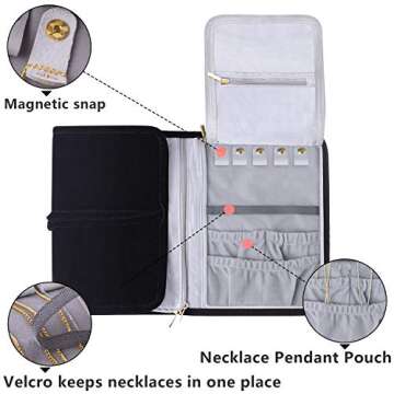 Teamoy Velvet Travel Jewelry Roll, Jewelry Storage Bag Organizer for Necklaces, Earrings, Bracelets,...