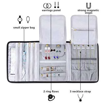 Teamoy Velvet Travel Jewelry Roll, Jewelry Storage Bag Organizer for Necklaces, Earrings, Bracelets, Rings, Brooches and More, Compact and Easy to Carry (Large, Velvet- Black)