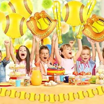 HyDren 13 Pcs Softball Party Decorations, Banner Paper Garland, Balloons, Glove Balloon, Bat Balloons for Sports Theme Supplies Gender Reveal Baby Shower Decoration