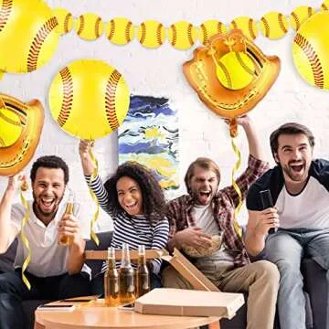 HyDren 13 Pcs Softball Party Decorations, Banner Paper Garland, Balloons, Glove Balloon, Bat Balloons for Sports Theme Supplies Gender Reveal Baby Shower Decoration