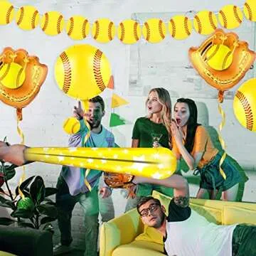 HyDren 13 Pcs Softball Party Decorations, Banner Paper Garland, Balloons, Glove Balloon, Bat Balloons for Sports Theme Supplies Gender Reveal Baby Shower Decoration