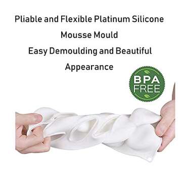 FOUR-C Silicone Mold for Baking 7-inch Heart Upgraded Edition Mold Chocolate Mousse Cake Dessert Molds (3D Round)